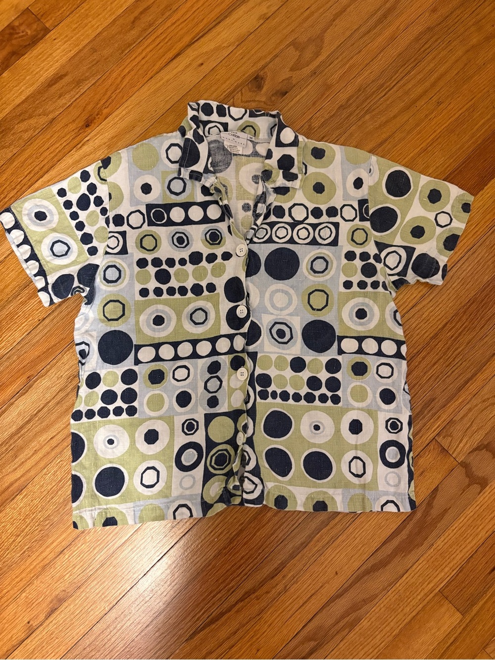 Marc Jacobs Short Sleeve Button-Down Shirt in Green, Navy & White